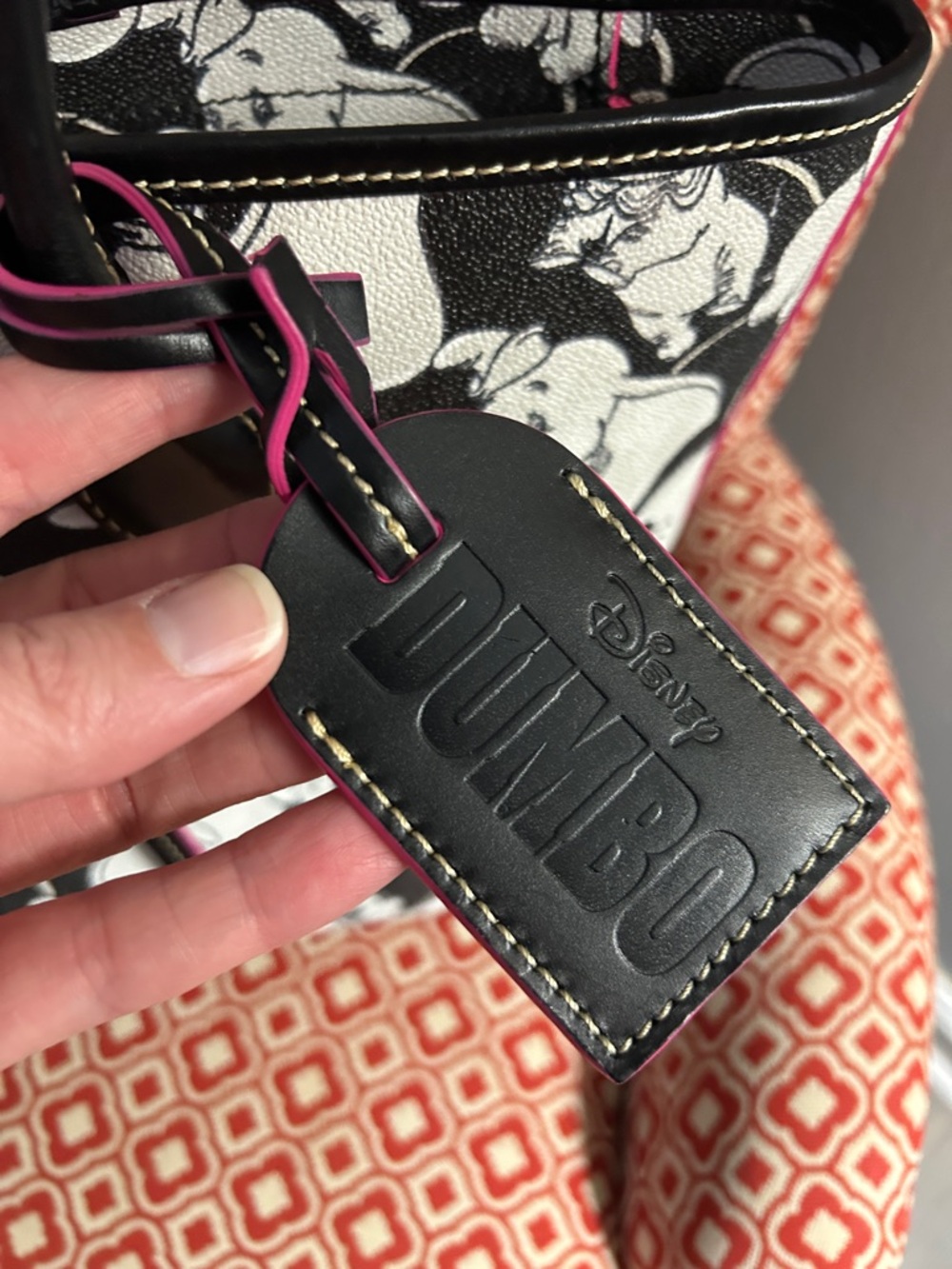 Dooney & Bourke Black & White Dumbo Print Tote with Pink Trim - Picture 2 of 4
